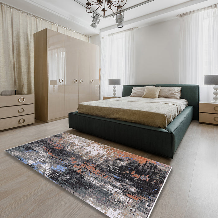 Mid-Century Modern Purple Oriental Rug in a Bedroom, urb2046