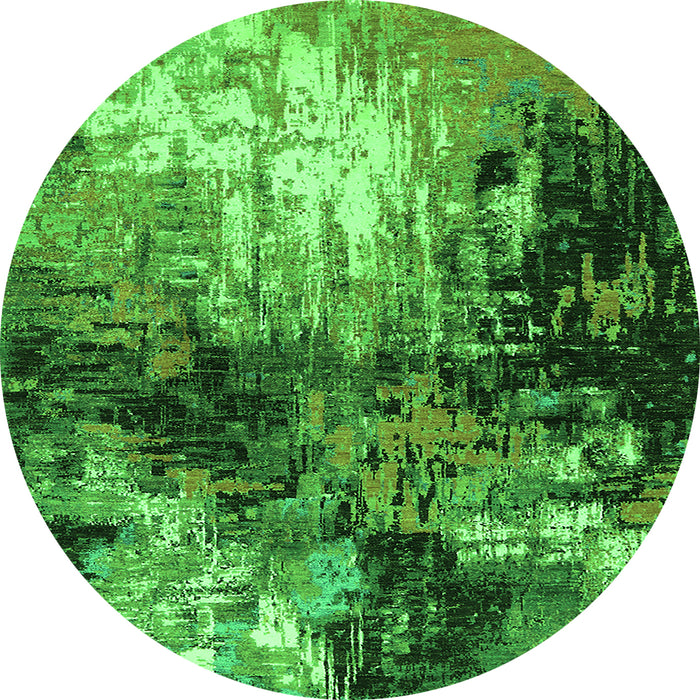 Round Machine Washable Oriental Green Industrial Area Rugs, wshurb2046grn