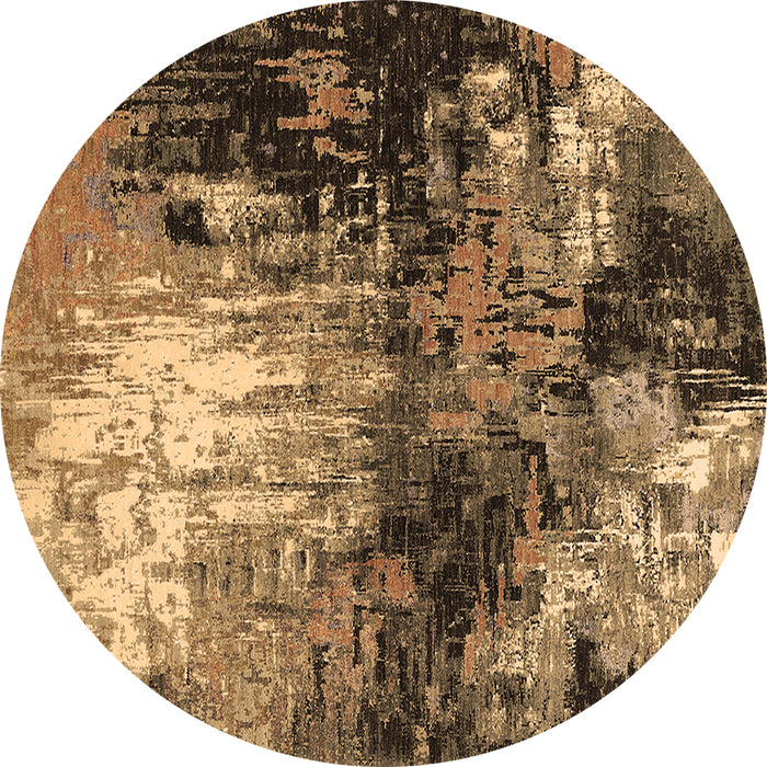 Round Machine Washable Oriental Brown Industrial Rug, wshurb2046brn