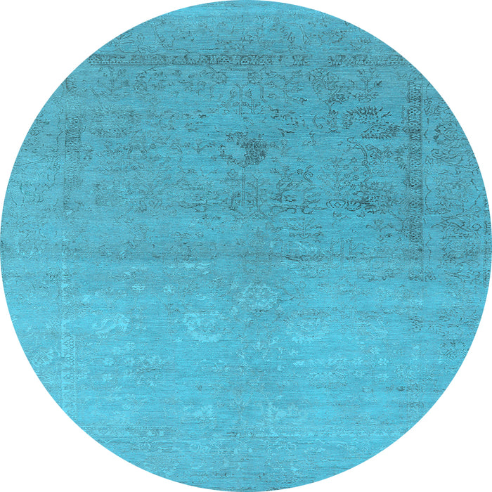 Round Machine Washable Oriental Light Blue Industrial Rug, wshurb2047lblu