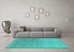 Machine Washable Oriental Turquoise Industrial Area Rugs in a Living Room,, wshurb2047turq