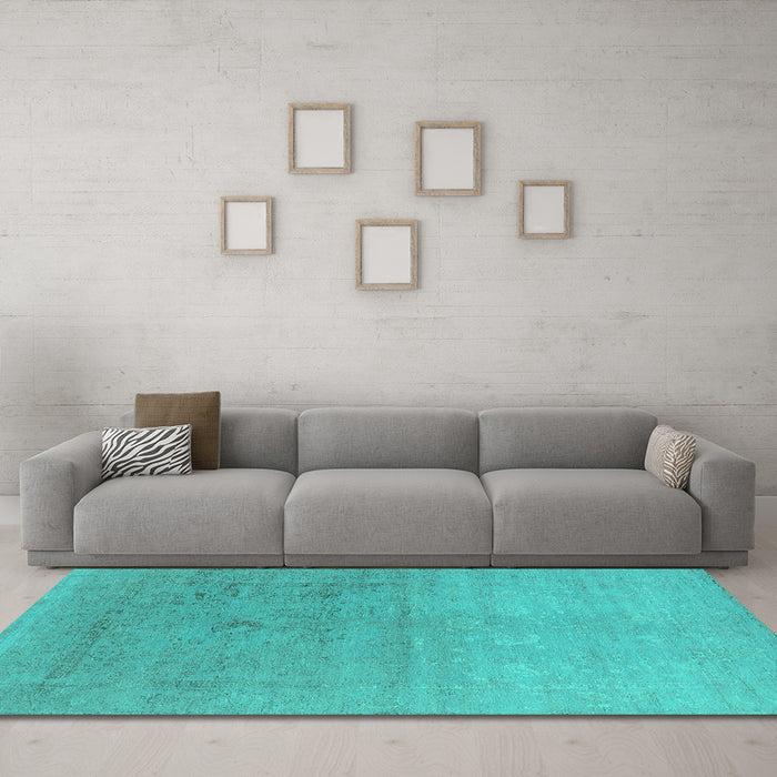 Machine Washable Oriental Turquoise Industrial Area Rugs in a Living Room,, wshurb2047turq