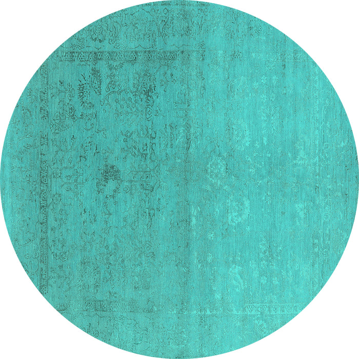 Round Machine Washable Oriental Turquoise Industrial Area Rugs, wshurb2047turq