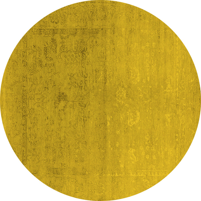 Round Machine Washable Oriental Yellow Industrial Rug, wshurb2047yw