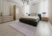 Mid-Century Modern Dark Gray Oriental Rug in a Bedroom, urb2047