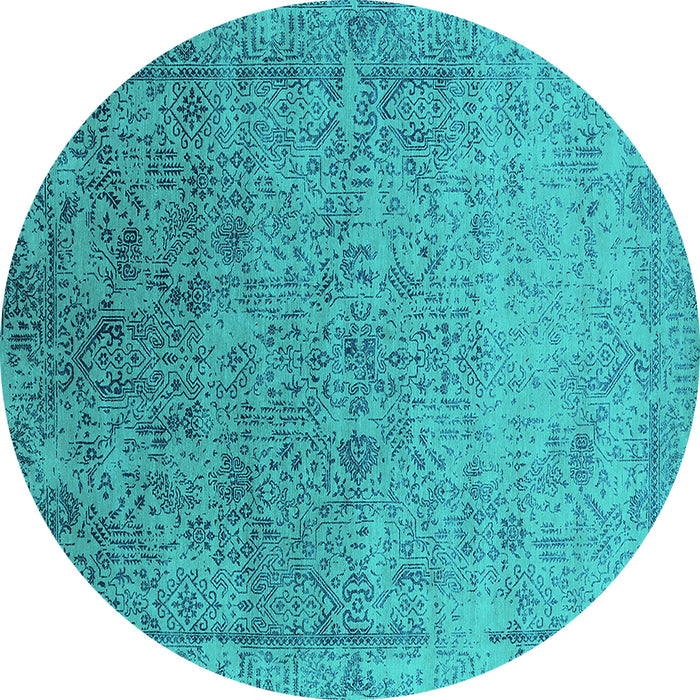 Round Machine Washable Oriental Turquoise Industrial Area Rugs, wshurb2048turq