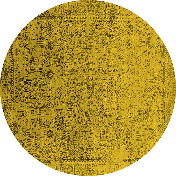 Round Machine Washable Oriental Yellow Industrial Rug, wshurb2048yw