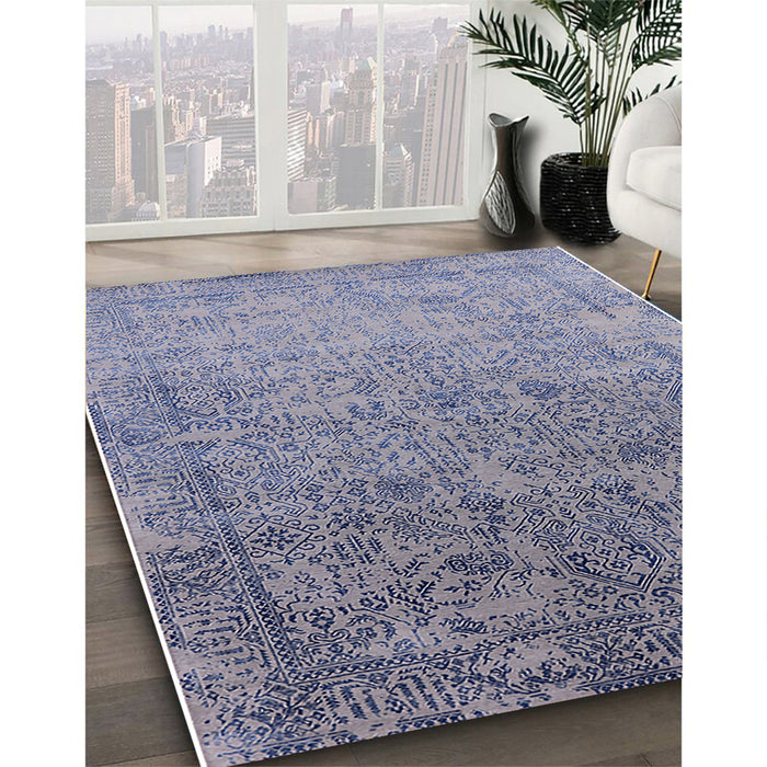 Mid-Century Modern Deep Purple Oriental Rug in Family Room, urb2048