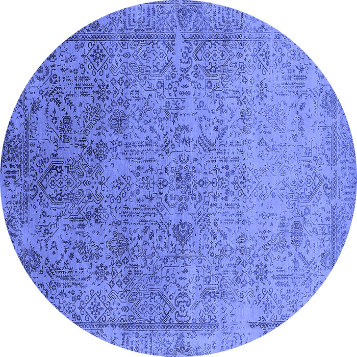 Round Machine Washable Oriental Blue Industrial Rug, wshurb2048blu
