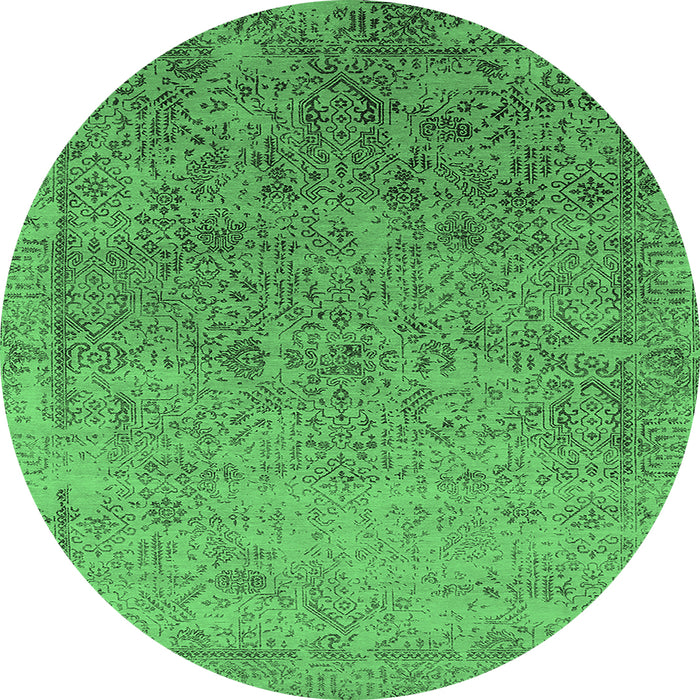 Round Machine Washable Oriental Emerald Green Industrial Area Rugs, wshurb2048emgrn