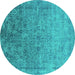 Round Oriental Turquoise Industrial Rug, urb2048turq