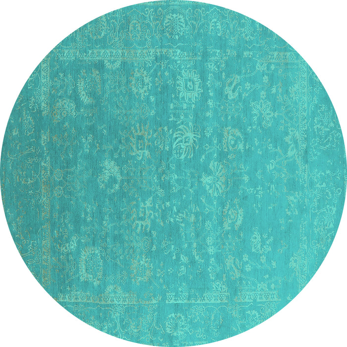 Round Oriental Turquoise Industrial Rug, urb2049turq