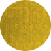 Round Machine Washable Oriental Yellow Industrial Rug, wshurb2049yw