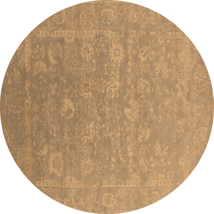 Round Machine Washable Oriental Brown Industrial Rug, wshurb2049brn