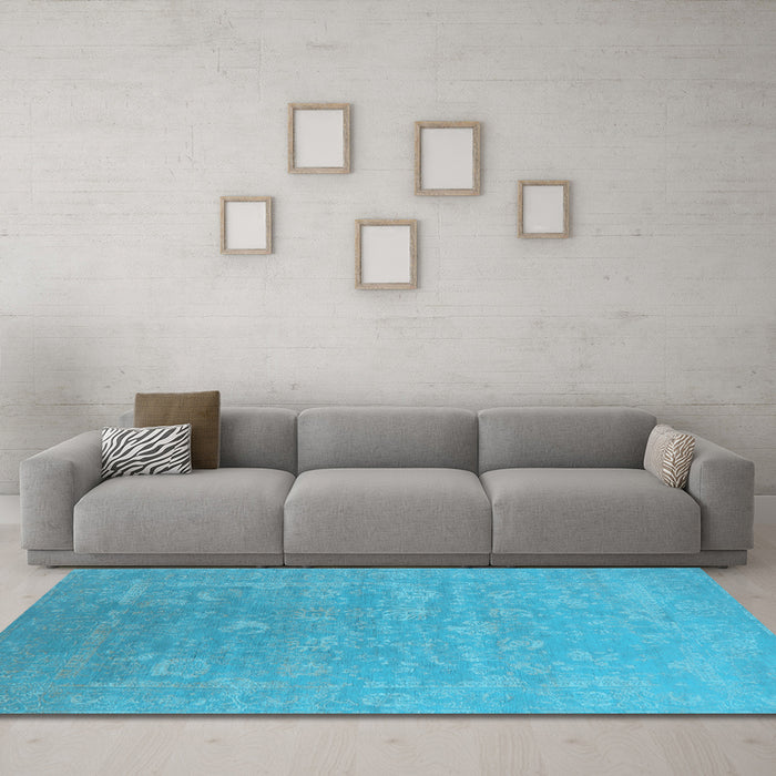 Machine Washable Oriental Light Blue Industrial Rug in a Living Room, wshurb2049lblu