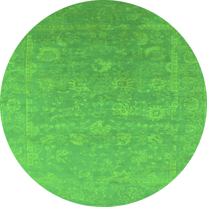 Round Machine Washable Oriental Green Industrial Area Rugs, wshurb2049grn