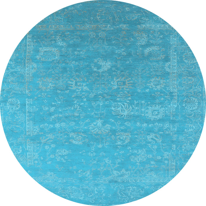 Round Machine Washable Oriental Light Blue Industrial Rug, wshurb2049lblu