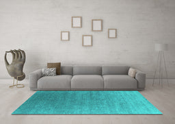 Machine Washable Oriental Turquoise Industrial Area Rugs in a Living Room,, wshurb2050turq