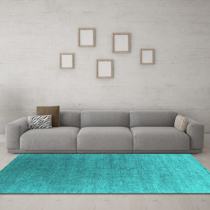 Machine Washable Oriental Turquoise Industrial Area Rugs in a Living Room,, wshurb2050turq