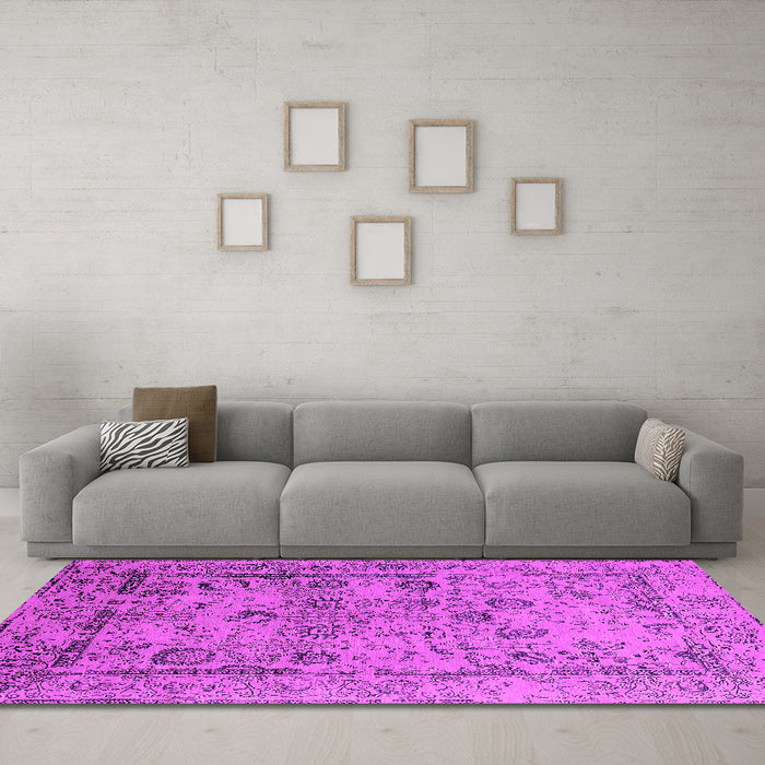 Machine Washable Oriental Pink Industrial Rug in a Living Room, wshurb2051pnk