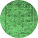 Round Machine Washable Oriental Emerald Green Industrial Area Rugs, wshurb2051emgrn