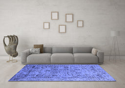 Machine Washable Oriental Blue Industrial Rug in a Living Room, wshurb2051blu