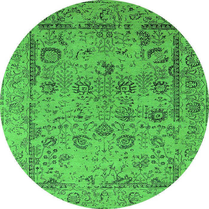 Round Machine Washable Oriental Green Industrial Area Rugs, wshurb2051grn
