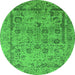 Round Machine Washable Oriental Green Industrial Area Rugs, wshurb2051grn