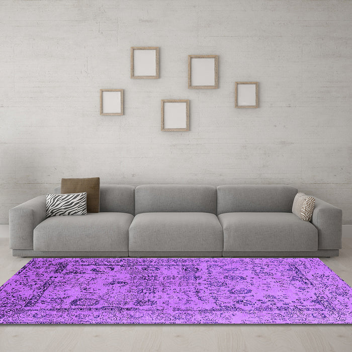 Machine Washable Oriental Purple Industrial Area Rugs in a Living Room, wshurb2051pur