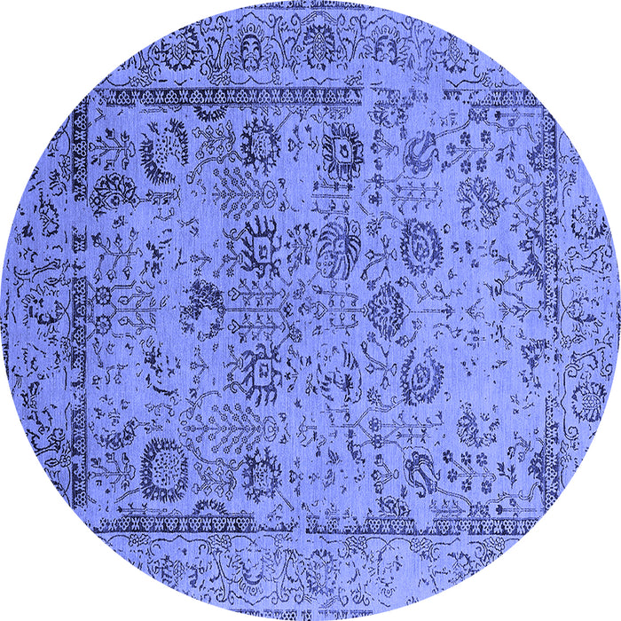 Round Machine Washable Oriental Blue Industrial Rug, wshurb2051blu
