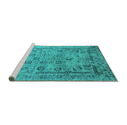 Sideview of Machine Washable Oriental Turquoise Industrial Area Rugs, wshurb2051turq