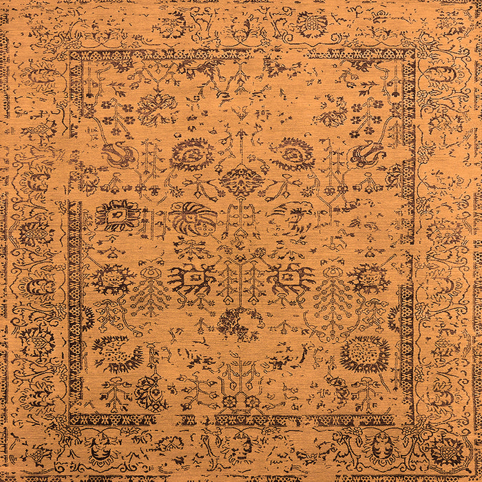 Square Machine Washable Oriental Orange Industrial Area Rugs, wshurb2051org