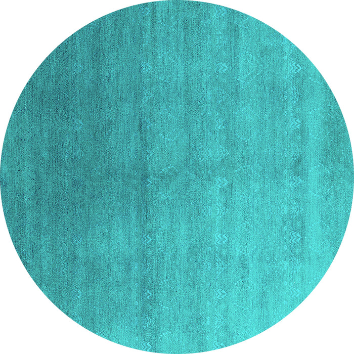 Round Machine Washable Oriental Turquoise Industrial Area Rugs, wshurb2052turq