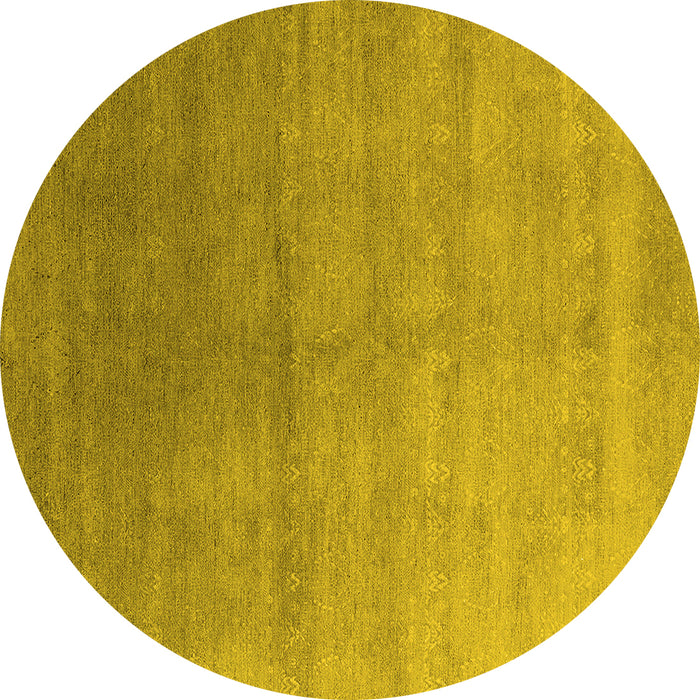 Round Machine Washable Oriental Yellow Industrial Rug, wshurb2052yw