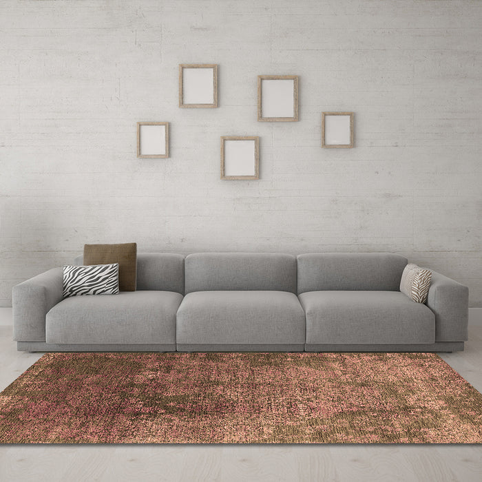Machine Washable Oriental Brown Industrial Rug in a Living Room,, wshurb2053brn