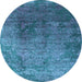 Round Machine Washable Oriental Light Blue Industrial Rug, wshurb2053lblu