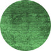 Round Machine Washable Oriental Emerald Green Industrial Area Rugs, wshurb2053emgrn