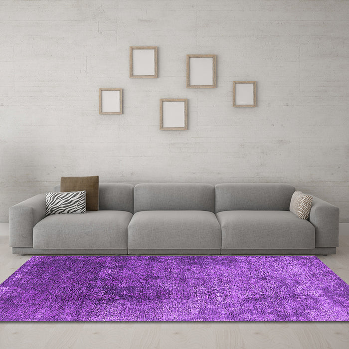 Machine Washable Oriental Purple Industrial Area Rugs in a Living Room, wshurb2053pur