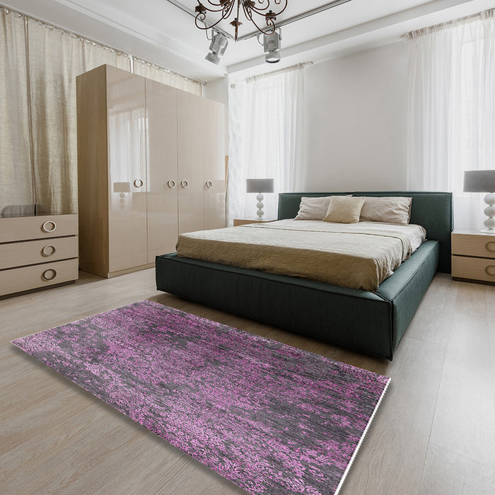 Mid-Century Modern Purple Oriental Rug in a Bedroom, urb2053