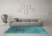 Machine Washable Oriental Turquoise Industrial Area Rugs in a Living Room,, wshurb2053turq