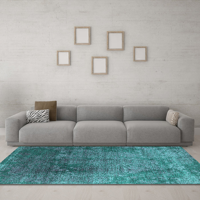 Machine Washable Oriental Turquoise Industrial Area Rugs in a Living Room,, wshurb2053turq