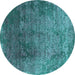 Round Oriental Turquoise Industrial Rug, urb2053turq