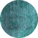Round Machine Washable Oriental Turquoise Industrial Area Rugs, wshurb2053turq