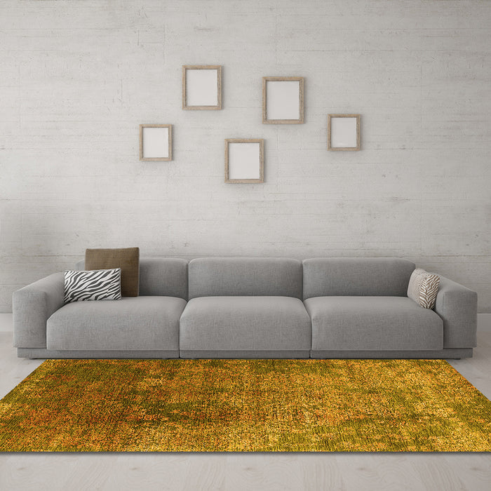 Machine Washable Oriental Yellow Industrial Rug in a Living Room, wshurb2053yw