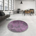 Round Mid-Century Modern Purple Oriental Rug in a Office, urb2053