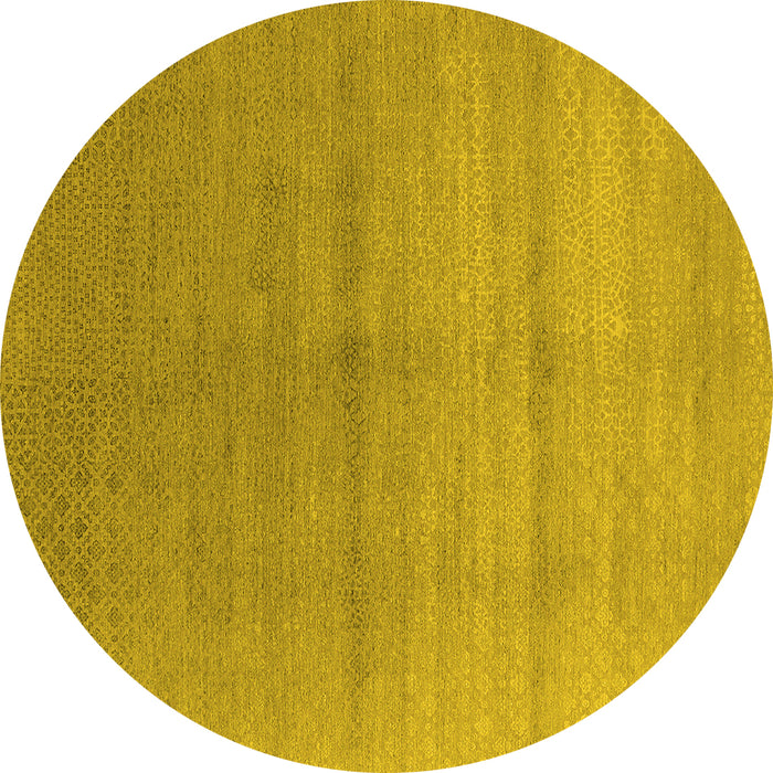 Round Machine Washable Oriental Yellow Industrial Rug, wshurb2054yw