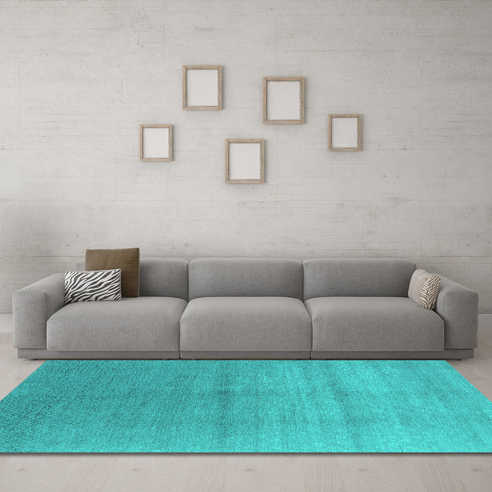 Machine Washable Oriental Turquoise Industrial Area Rugs in a Living Room,, wshurb2054turq