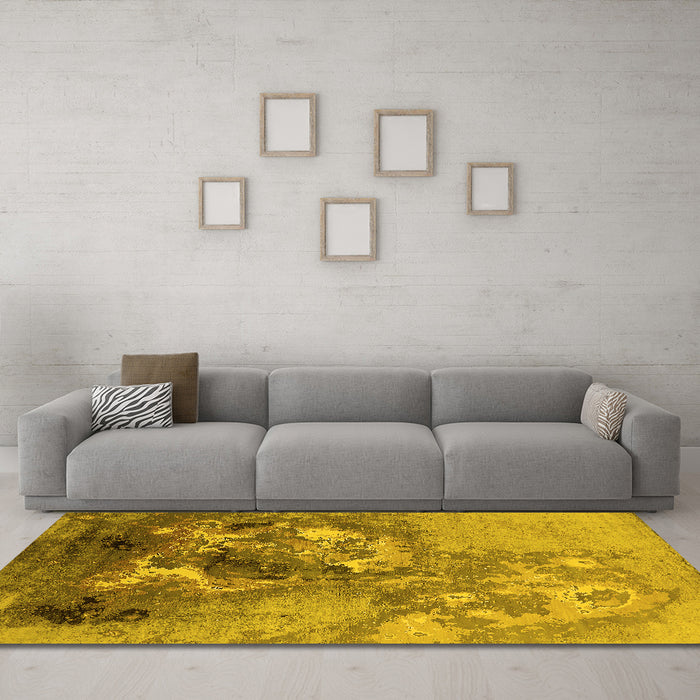 Machine Washable Oriental Yellow Industrial Rug in a Living Room, wshurb2055yw