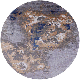 Round Mid-Century Modern Cloudy Gray Oriental Rug, urb2055