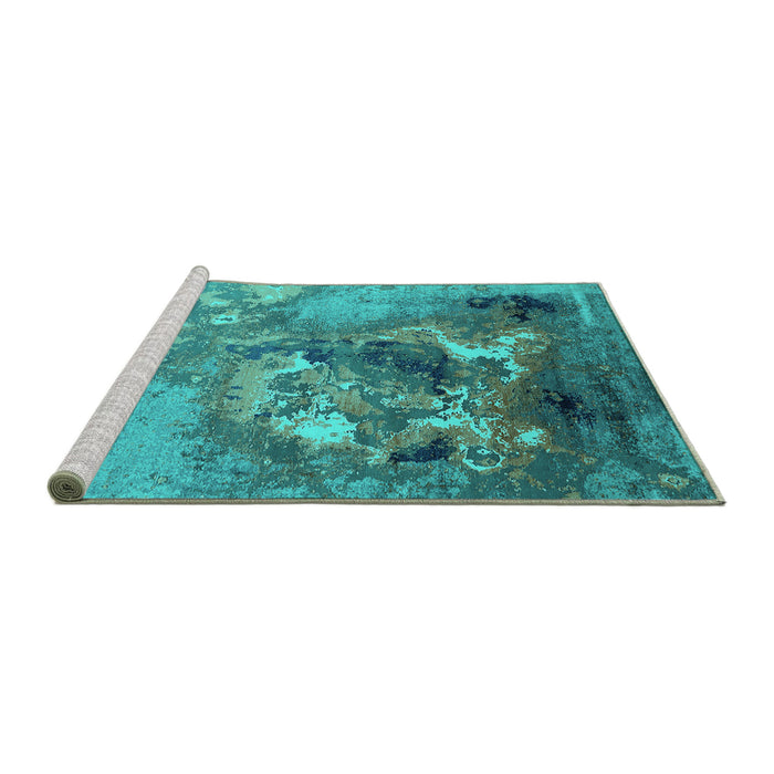 Sideview of Machine Washable Oriental Turquoise Industrial Area Rugs, wshurb2055turq